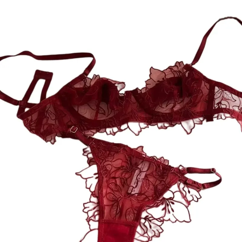 Conjunto de sutiã leve kuclut com armação macia para elevação e suporte evita flacidez, lingerie bordada requintada, conjunto de duas peças