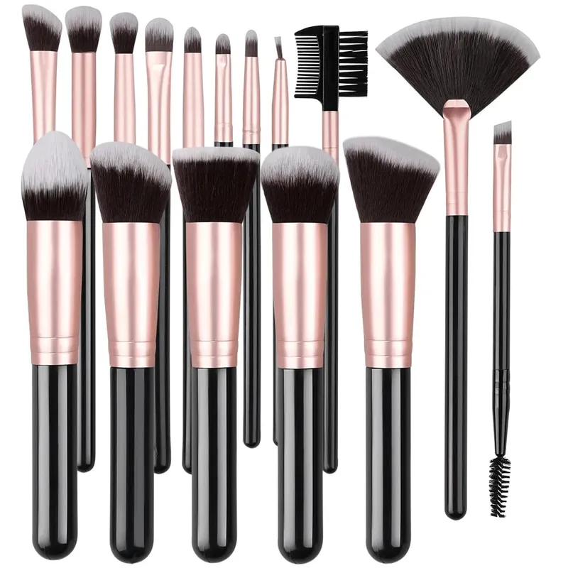 Conjunto de pincéis de maquiagem profissional, 16 peças, sombra, contorno, base, destaque, pó, mistura, esponja de maquiagem, pó