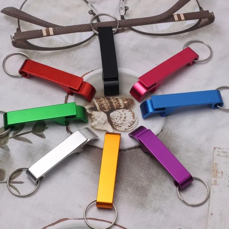 1pc abridor de garrafa de cerveja multifuncional chaveiro portátil abridor de garrafa de cor sólida abridor de garrafa de alumínio