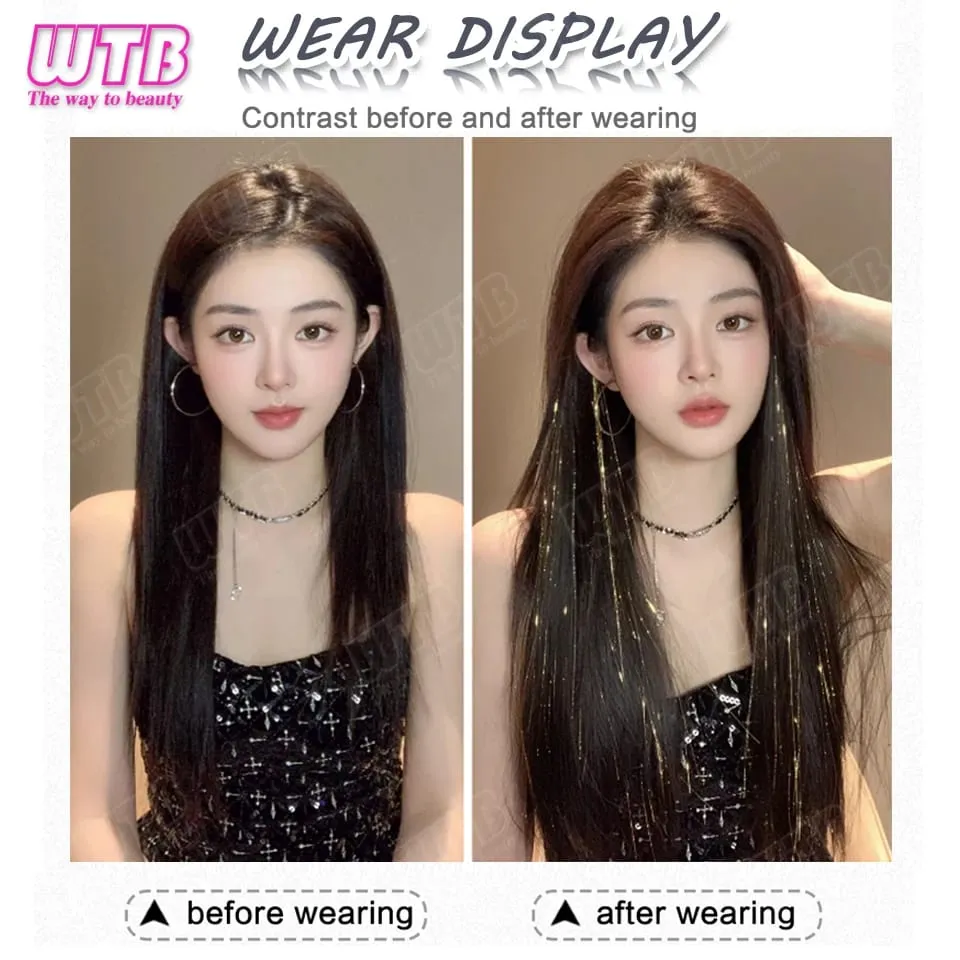 Peruca de extensão de cabelo sintético bb clip estilo destacado laser seda peruca de extensão de cabelo reto adequado para uso diário feminino