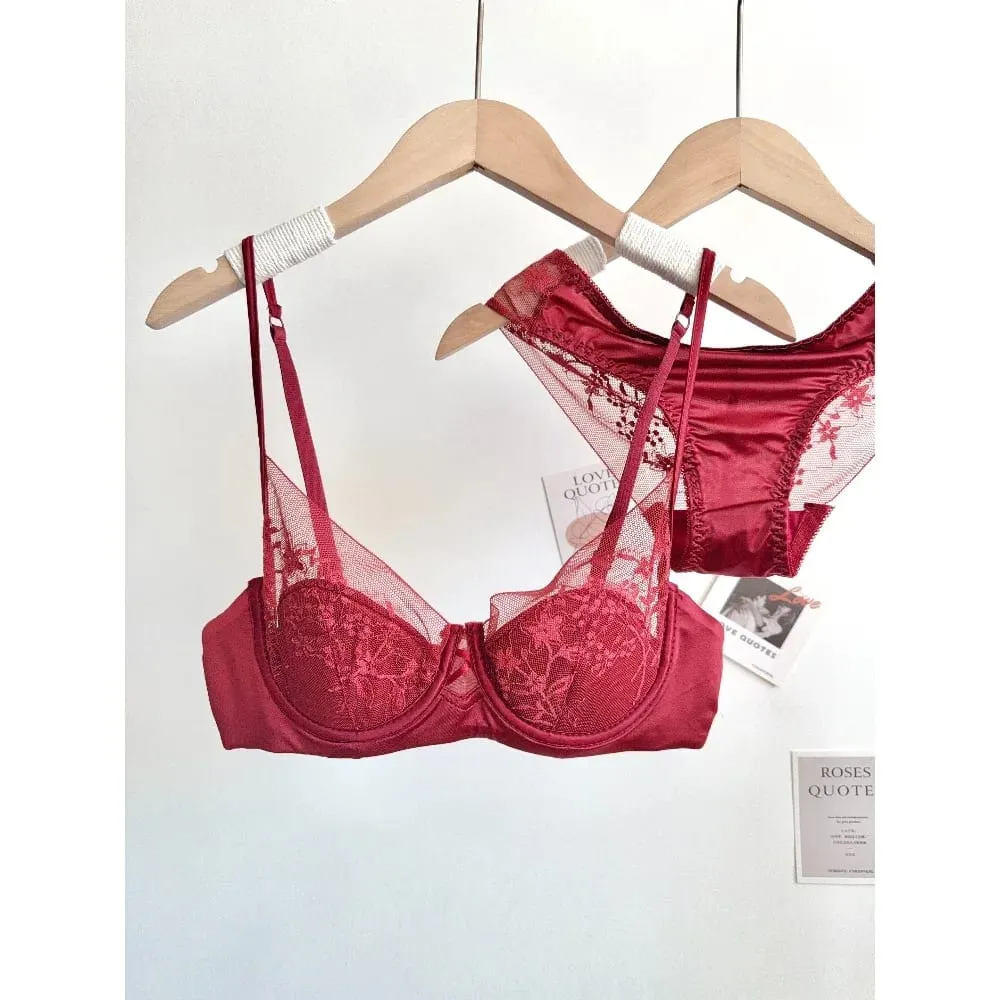 Women Lace Bra Panty Set Soft Underwire Thin Cup Push‑Up Support Intimates Lingerie Suit For Small Bust 32‑38 Fashion Underwear — image 5