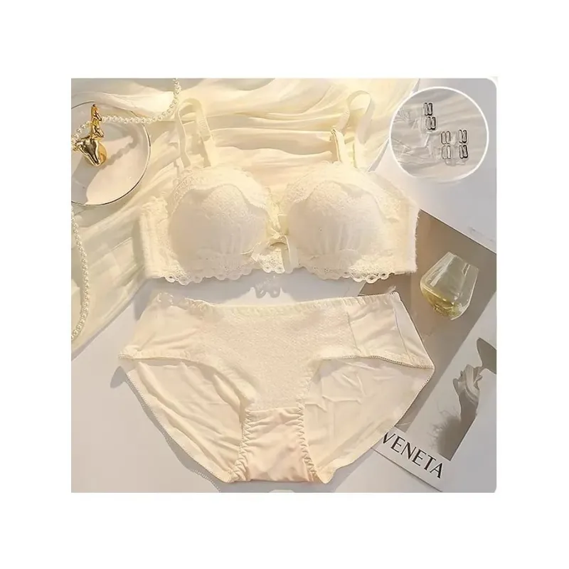 Novo conjunto de lingerie de renda sem fio sutiã acolchoado meia xícara pequeno busto impulso sexy anti-sag roupa interior feminina toda a temporada S-XLAB copo