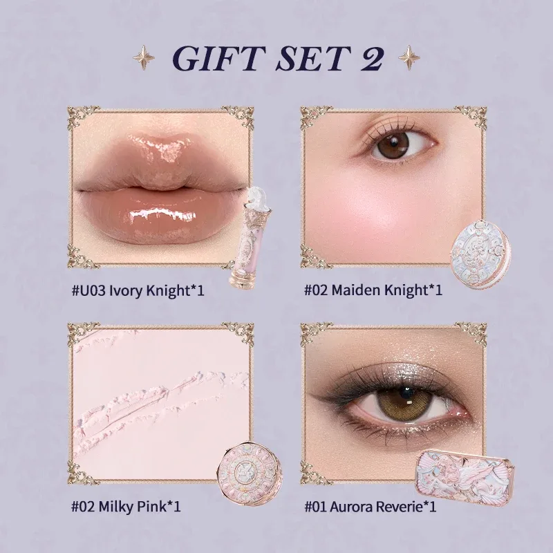[NOVO] Conjunto de presente da coleção Flower Knows Knight Unicorn inclui paleta de maquiagem + batom + blush + pó solto