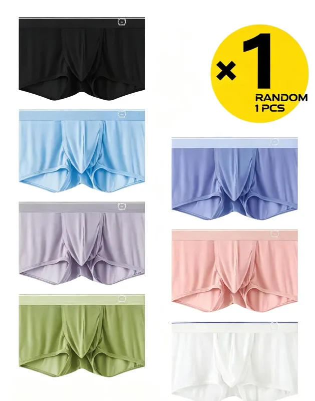 Roupa interior boxer de seda gelo masculina, cuecas de malha fina respirável de secagem rápida, cintura elástica conforto roupa interior de verão, 1 peça aleatória