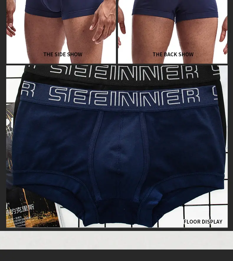Seeinner Mens Boxer Shorts Cotton U Convex Pouch Underwear Soft Comfortable Underpants Cueca Masculina M-XXL Black White Gray
