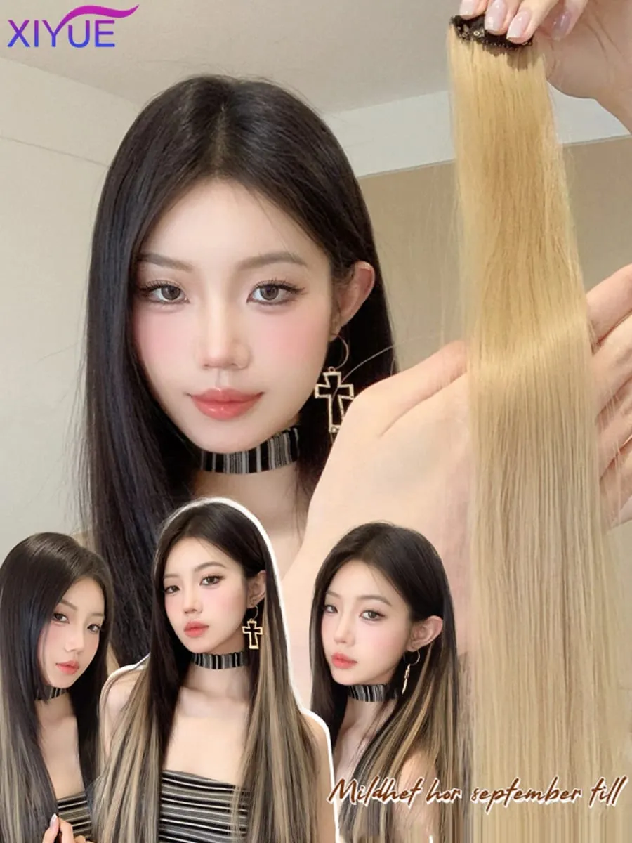 2 件/包 合成彩色派對亮點夾式女孩接髮 24 英寸多色直髮合成哈