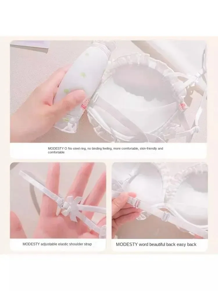 Strawberry 100% Lolita Collection Small Breasts Thin Cartoon Print Underwear Without Wire Back Pure Desire Bra Cover