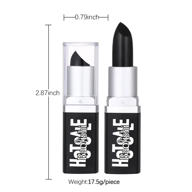 Batom preto fosco perolado textura dupla batom escuro halloween criativo cos maquiagem labial personalizada