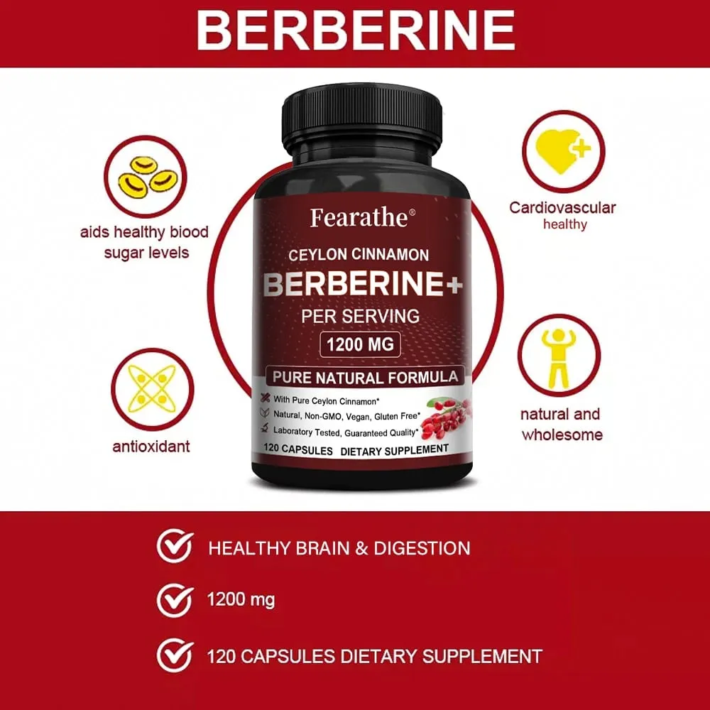 Berberine HCI & Ceylon Cinnamon Capsules Support Cardiovascular Gastrointestinal Liver Immune Health & Metabolic Balance