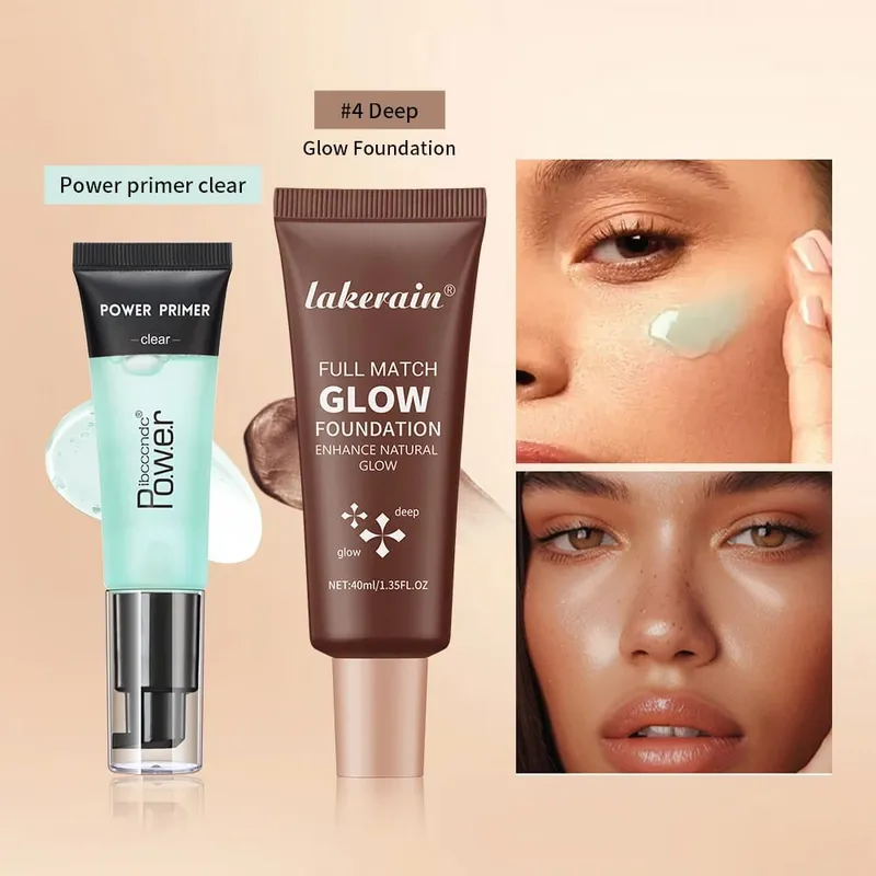 Pó aperto primer gel & brilho fundação kit de maquiagem hidratante suavização da pele leve iluminar brilhante fase cosméticos combinação