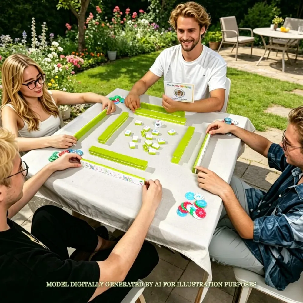 Conjunto de mahjong americano acrílico de 4 camadas, luxuoso, gravado, telhas, luz verde, viagem, mah jong, conjuntos para jogos de tabuleiro de festa para adultos — image 4