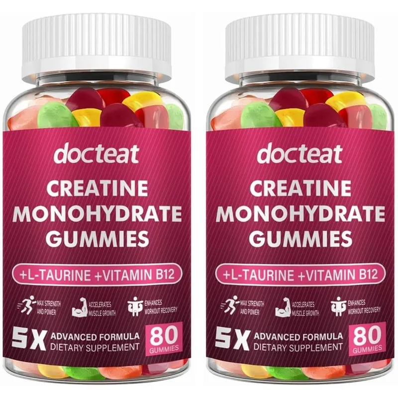 Docteat gomas monohidratadas de creatina para construção muscular, aumento de energia, recuperação muscular, resistência à saúde óssea, suporte de 80 contagens