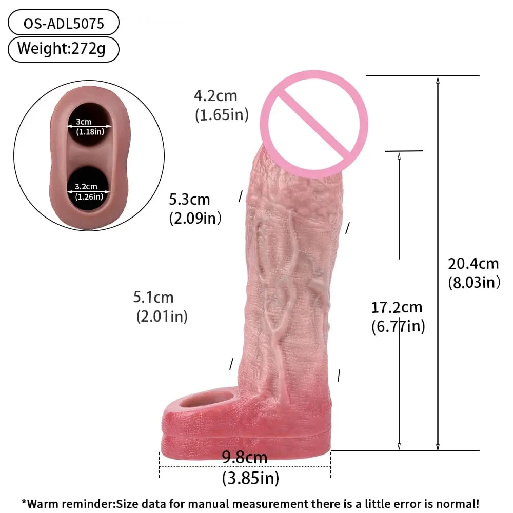 Luva reutilizável para pênis com cabeça fechada realista e anel peniano para ampliação do pênis, atraso na ejaculação, brinquedos sexuais para homens