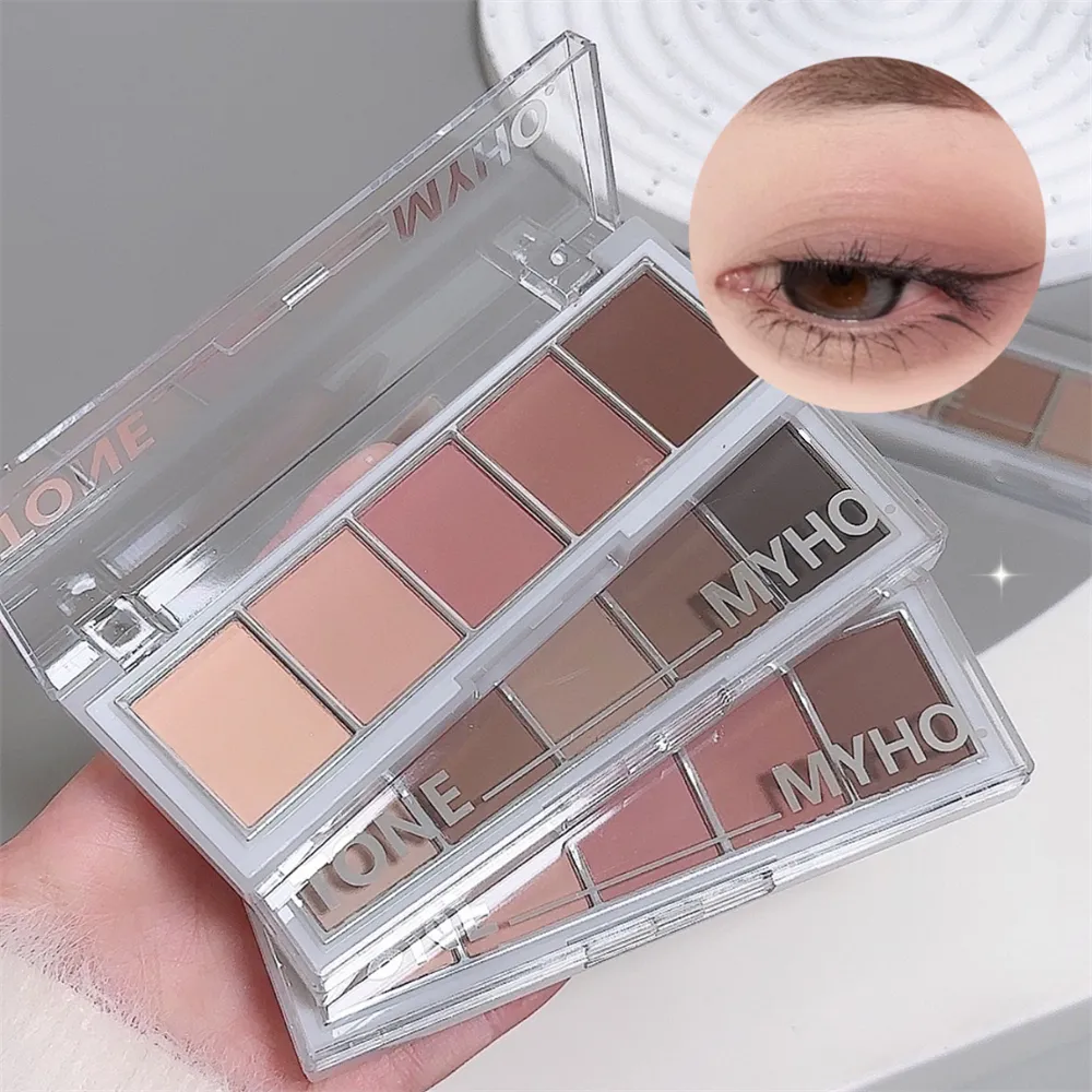 Paleta de sombras de 5 cores, fosca, marrom natural, portátil, bronzeadores, contorno cosmético, sombra de olhos, cor da terra, paleta de maquiagem