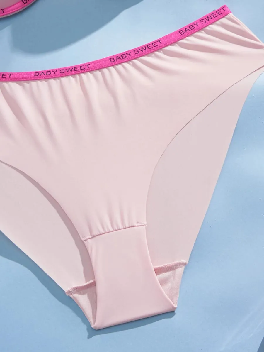 Conjunto de roupa interior feminina sem costura sólida carta guarnição push up sutiã confortável underwire suporte casual conjunto de lingerie diária
