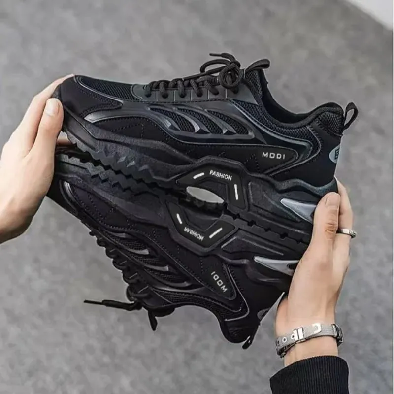 Homens tênis primavera verão respirável malha sapatos casuais plataforma chunky pai calçado rendas até caminhada tênis de corrida