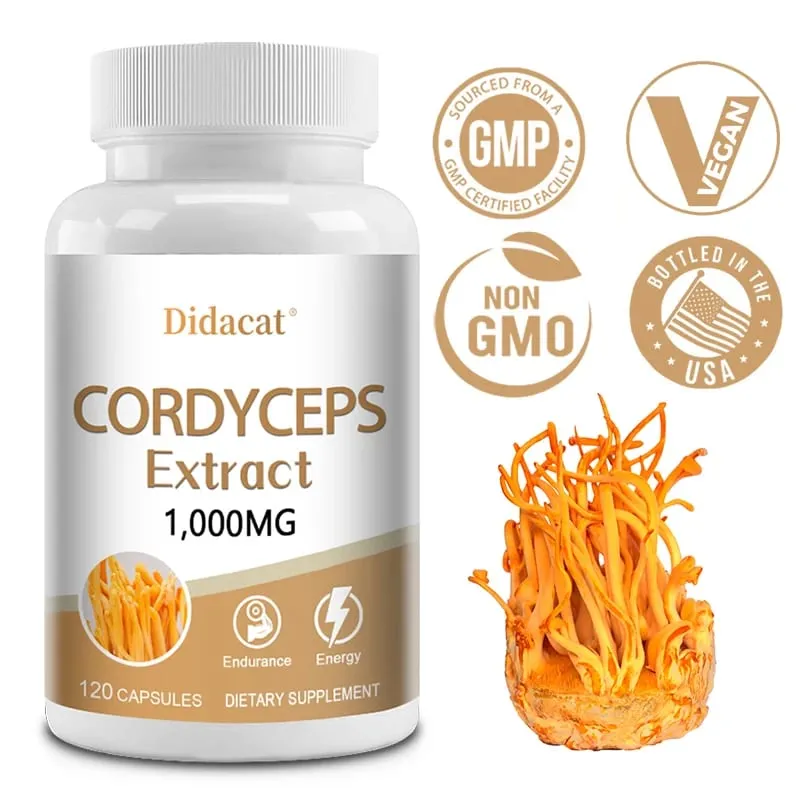 Cordyceps Mushroom Capsules (Cordyceps Sinensis) 1000mg Energy Supplements Support Immune & Brain Function Health NON-GMO — image 1