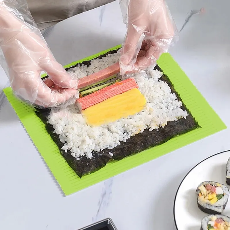 Tapete de rolo de sushi de silicone, faça você mesmo, lavável e reutilizável, molde para rolo de sushi, faça você mesmo, rolo de comida, arroz, rolo de bolo