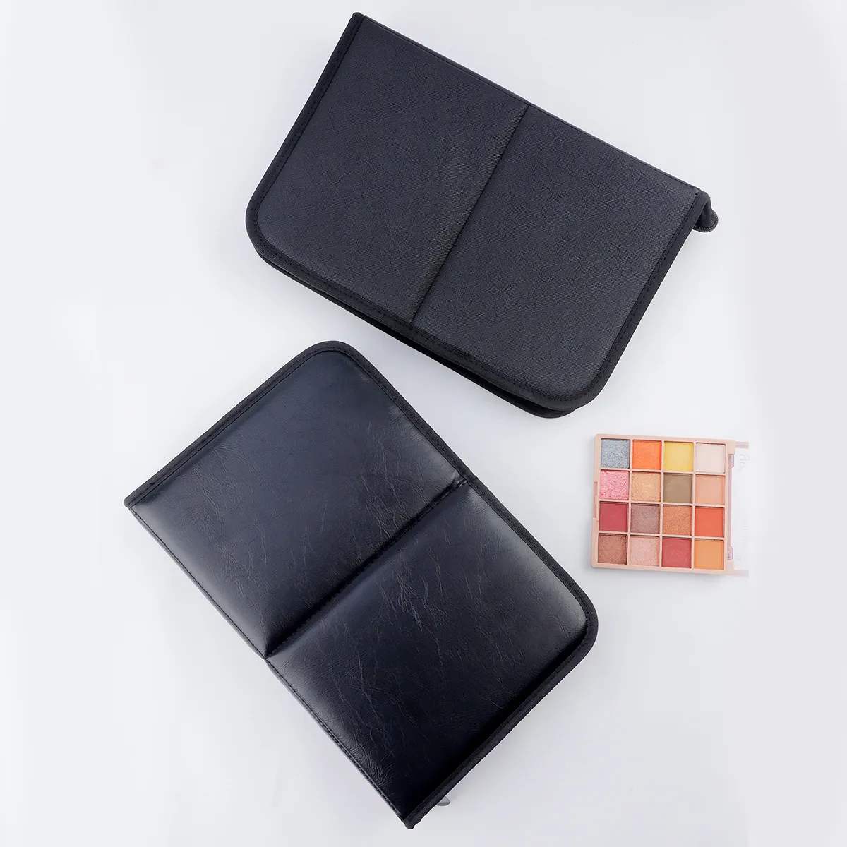 Grande bolsa de maquiagem dobrável preta, organizador de armazenamento de 14-40 furos para pincéis de beleza, bolsa cosmética com alças