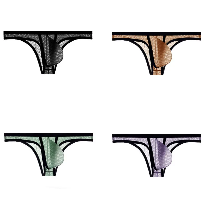 Men's Underwear Sexy Low Waisted Comfortable Triangle Pants Ice Silk Mesh Transparent Briefs