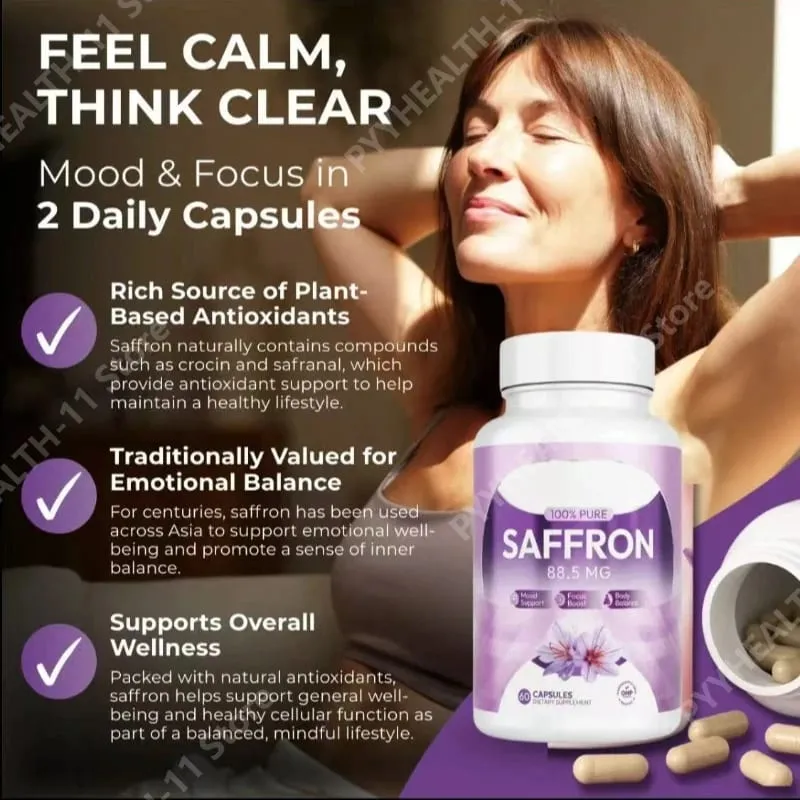 Cápsulas de açafrão 100%, 88,5mg, crocus sativus l, extrato de flor com crocin, extrato de planta natural, suplemento diário de saúde