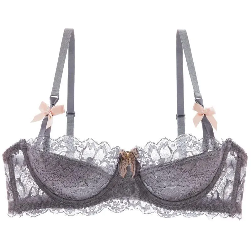 Francês pura paixão arco em forma de alça de ombro renda sexy meia xícara push up conjunto sutiã feminino lingerie fina peito grande pequeno copo S-XL
