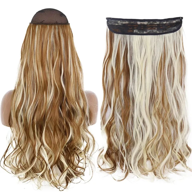 Sintético sem clipe de onda extensões de cabelo escondido segredo falso peça de cabelo uma peça linha de peixe falso pedaço de cabelo — image 41