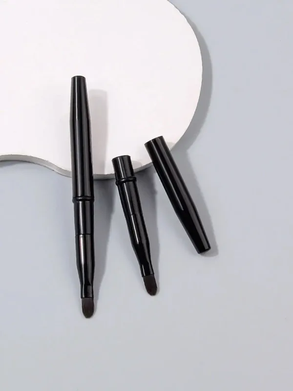 2 pçs preto com uma capa pincéis de maquiagem labial retrátil dupla extremidade retrátil escova de lábios viagem batom gloss pincel de maquiagem