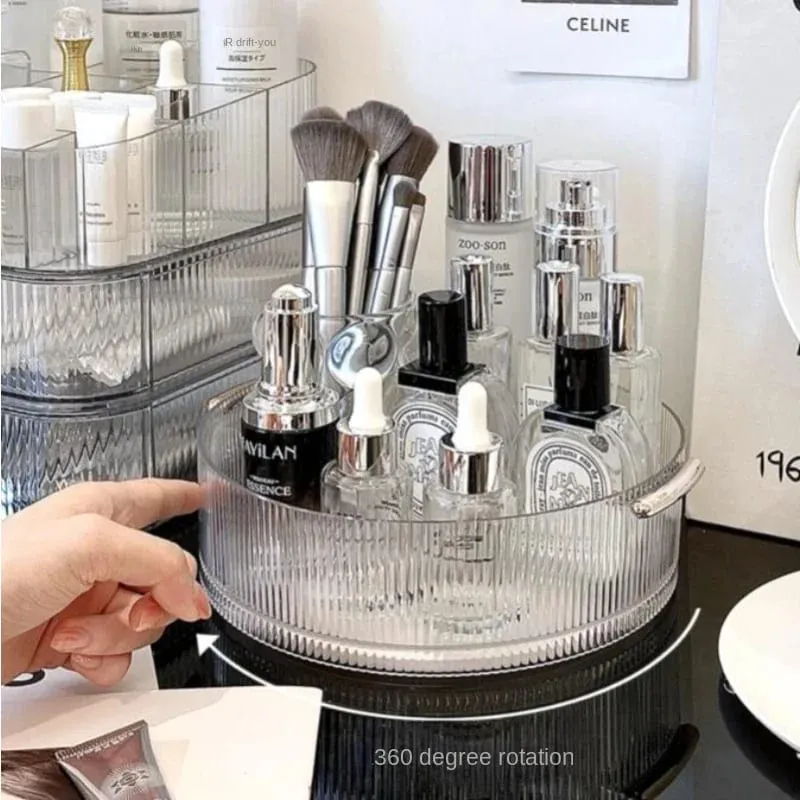 360° Rotating Transparent Acrylic Makeup Organizer Cosmetic Tools Storage Box Makeup Brushes Organizer Storage Baskets Organizer