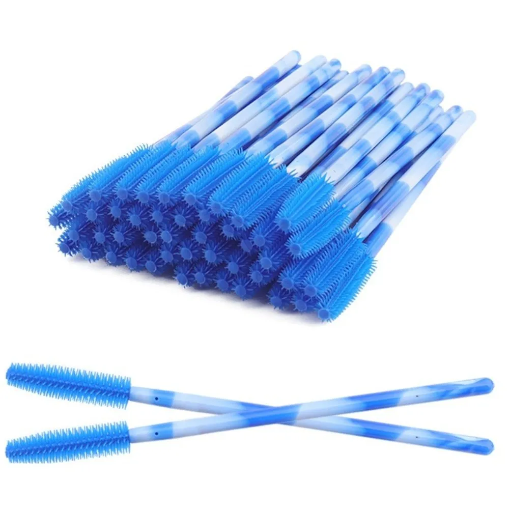 50 pçs pincéis de cílios descartáveis ​​ferramentas de maquiagem de silicone rímel varinha aplicador arco-íris cor microbrush sobrancelha pente menina
