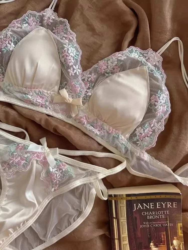 Conjunto de sutiã feminino sem arame, lingerie bralette sem fio, seios pequenos, conforto, tecido elástico macio, roupa íntima pequena