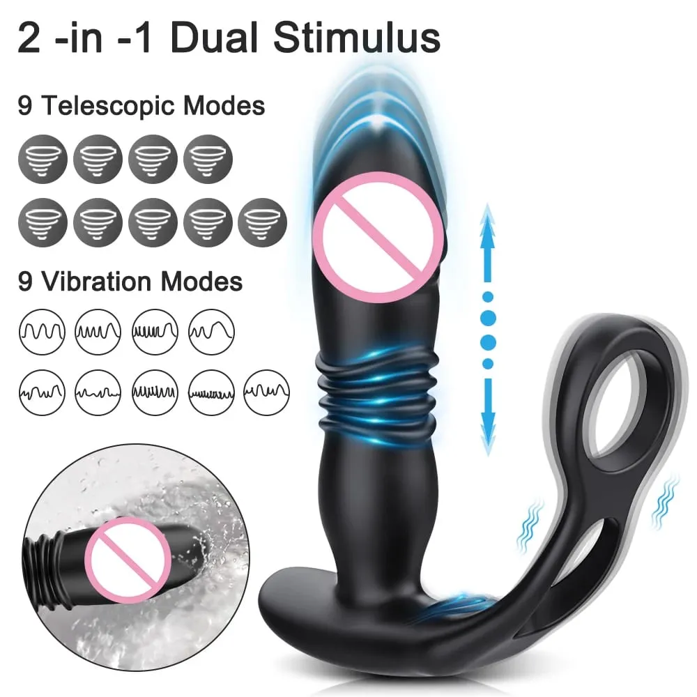 Empurrando Butt Plug para Homens Massageador de Próstata APP Vibrador Anal Telescópico Vibratório Anal Plug Estimulador de Próstata Brinquedo Sexual Homens