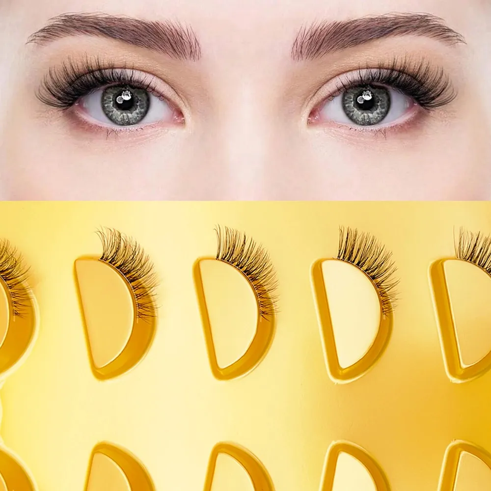 Natural Cat Eye Half False Eyelashes 5Pairs Clear Band Soft Faux Mink Lashes FluffyShort EyelashesReusable Makeup Lash Extension