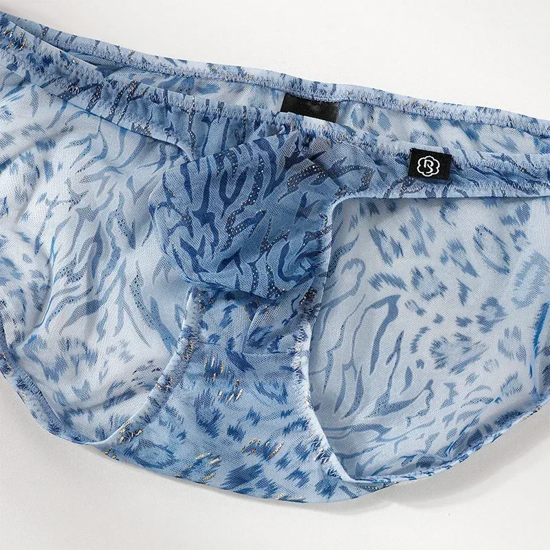 Homens leopardo impresso malha roupa interior de seda gelo fino respirável cintura baixa secagem rápida legal verão cuecas masculinas