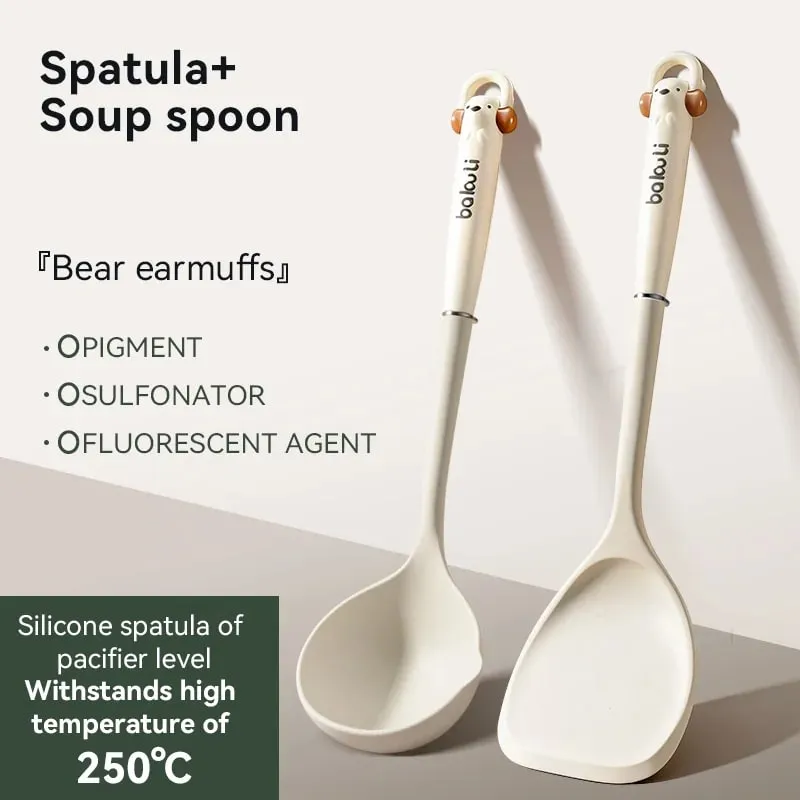 Novo utensílio de cozinha melhorado, conjunto de 3 peças, espátula de silicone, colher de arroz e sopa, resistente ao calor, ferramentas de cozinha antiaderentes
