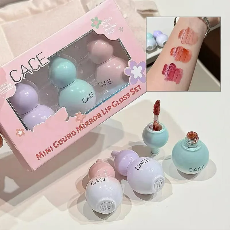 Mini cabaça design esmalte labial 3 cores conjunto de maquiagem hidratante duradouro vidro de água lipgloss matiz hidratante mancha labial cosméticos