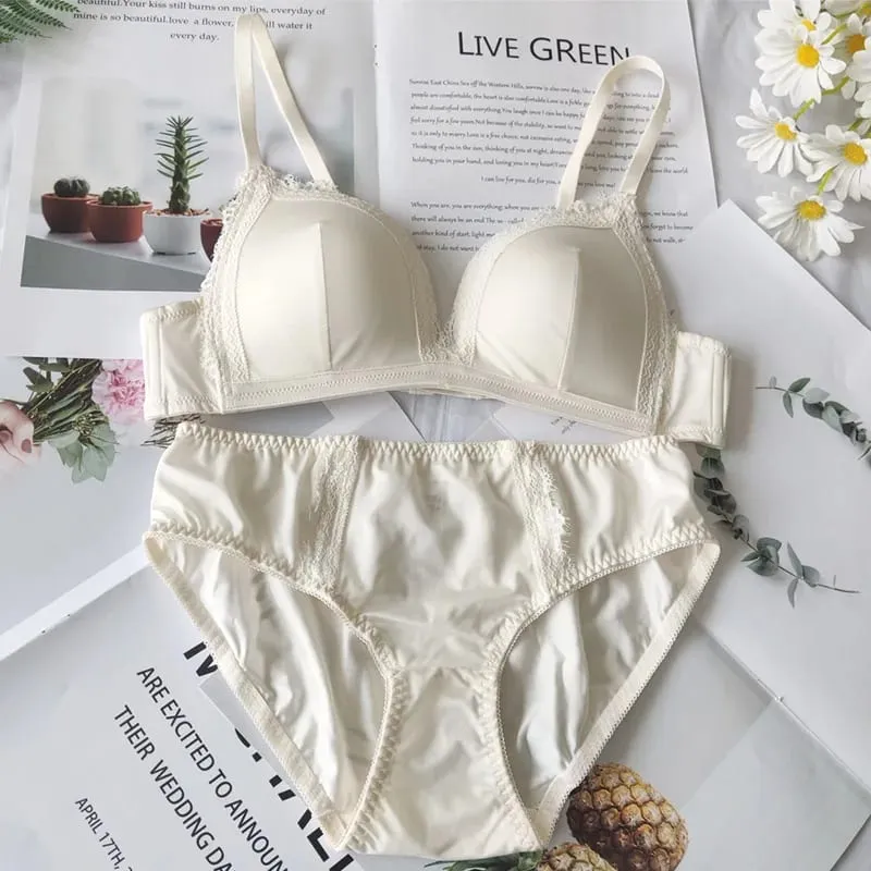 Conjunto de lingerie brilhante de cor sólida, sutiã triangular e conjunto de calcinha, anel confortável sem aço, roupa íntima push up