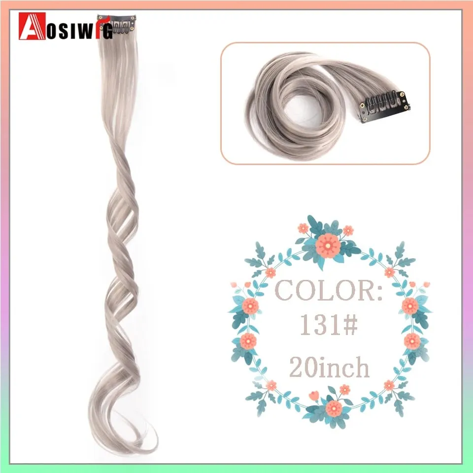 22 "sintético longo reto arco-íris destaque extensões de cabelo colorido clipe em uma peça ombre rosa roxo verde amarelo para wome