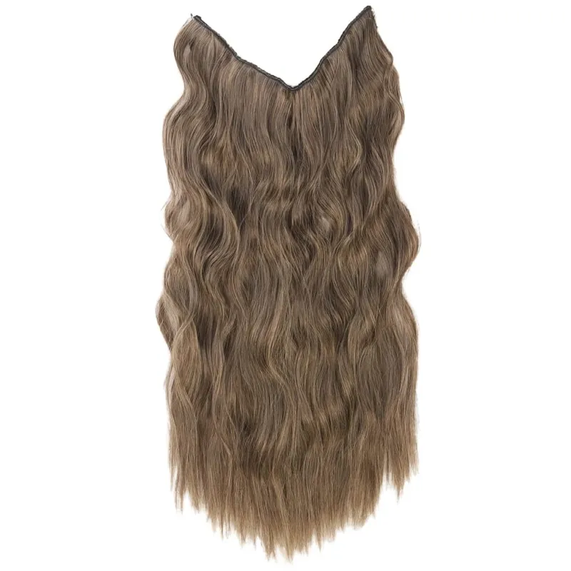 Black Halo Hair Extensions with Invisible Wire Adjustable Size 22inch Long Synthetic Wavy Curly Hairpieces for Women No Clip
