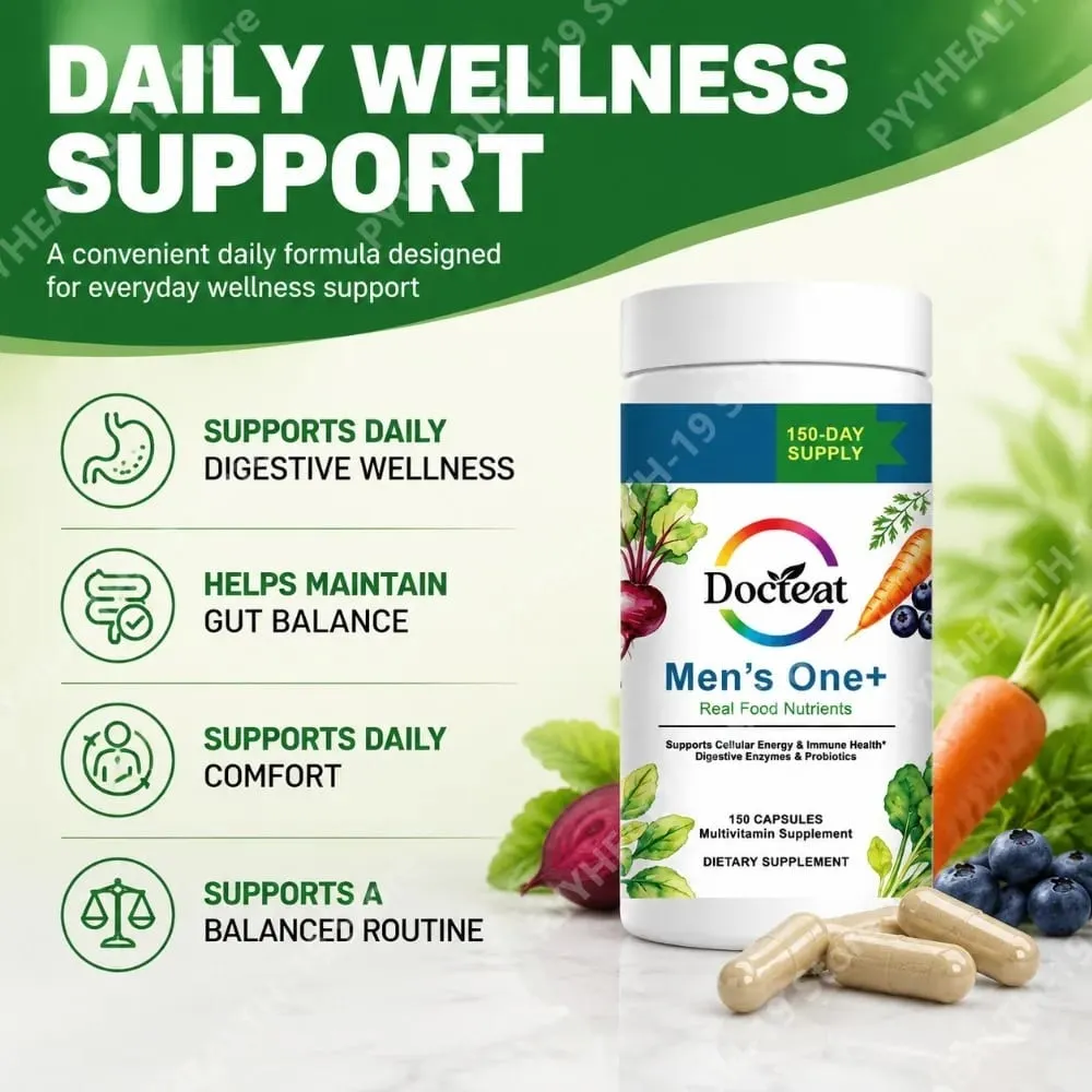 Docteat Men's One+ Real Food Nutrients Capsules with Vitamins & Minerals for Energy Immune & Digestive Support Men 150 Capsules — image 2