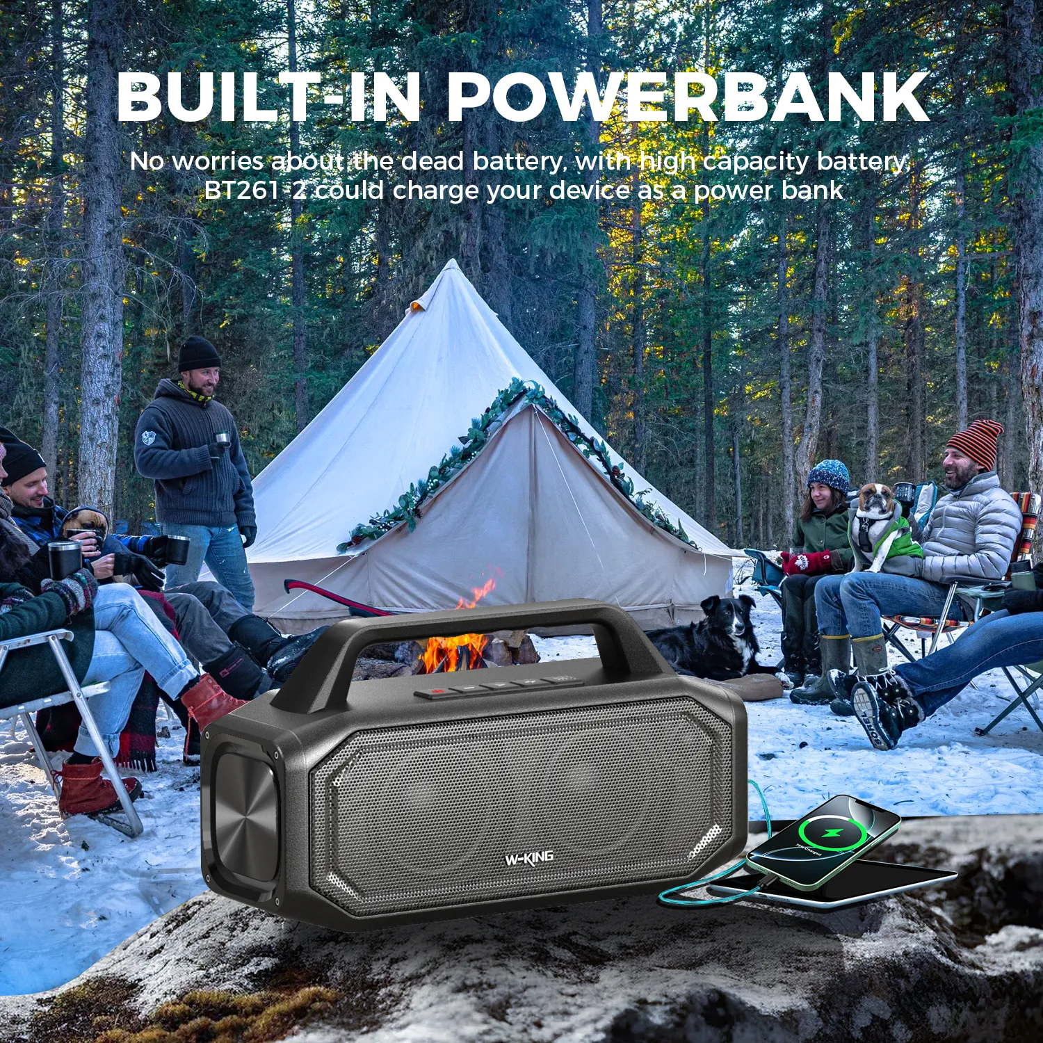 BT261-2 Portátil Bluetooth 80W Alto-falante sem fio IPX6 à prova d'água alto com reforço de graves estéreo emparelhamento carregamento reverso