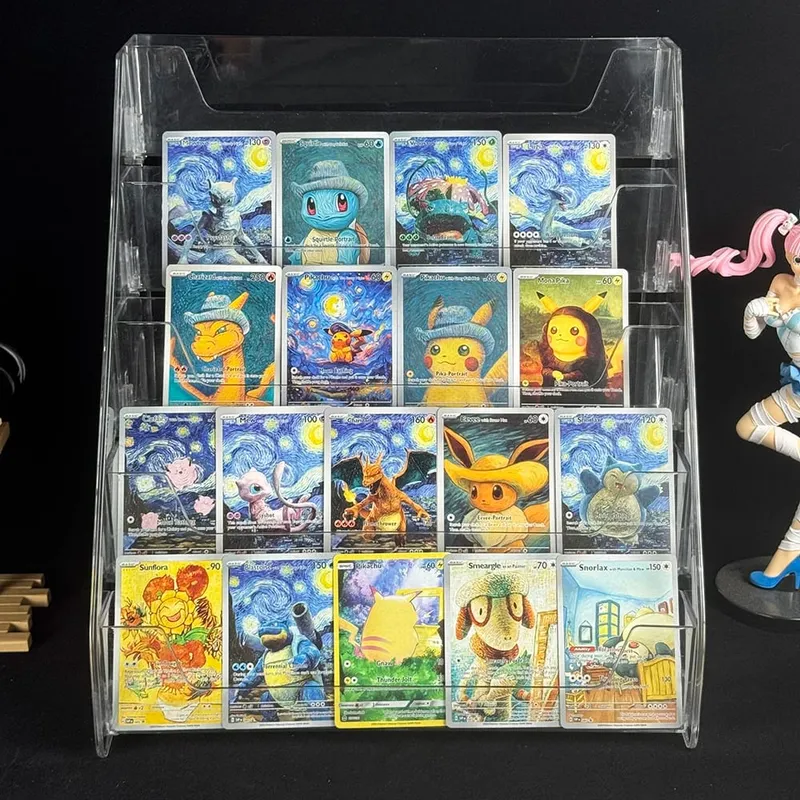 Diy 18 pçs anime ptcg coleção cartão van gogh série mewtwo charizard eevee blastoise lugia inglês coleção cartão presente da criança