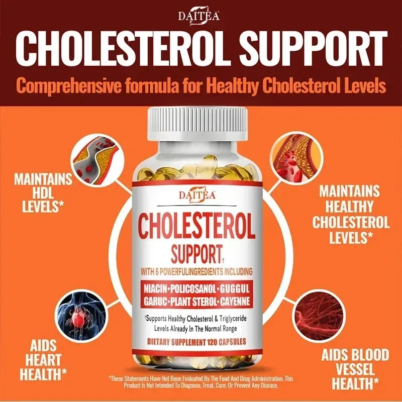 Suplemento de suporte ao colesterol Daitea - Reduz LDL e triglicerídeos Sistema imunológico Alivia a ansiedade Naturalmente Saúde adrenal