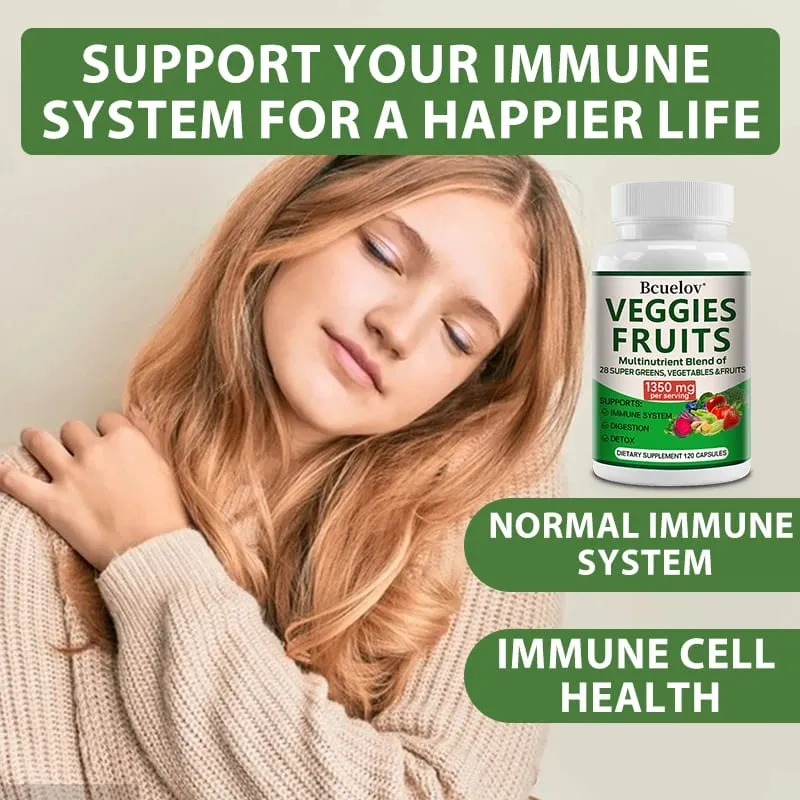Suplemento de frutas e vegetais de 1350 mg - 28 nutrientes complexos - aumenta a desintoxicação da digestão e o suporte imunológico