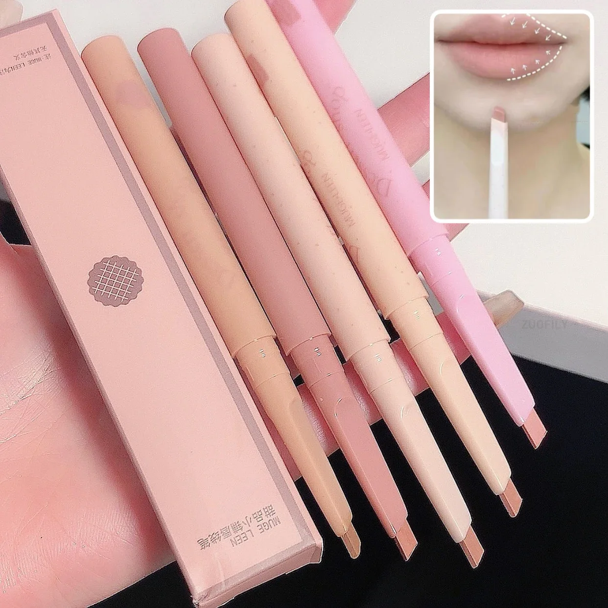 Caneta delineadora labial fosca, batom de longa duração, antiaderente, à prova d'água, suave, veludo, lápis nude, rosa, maquiagem labial