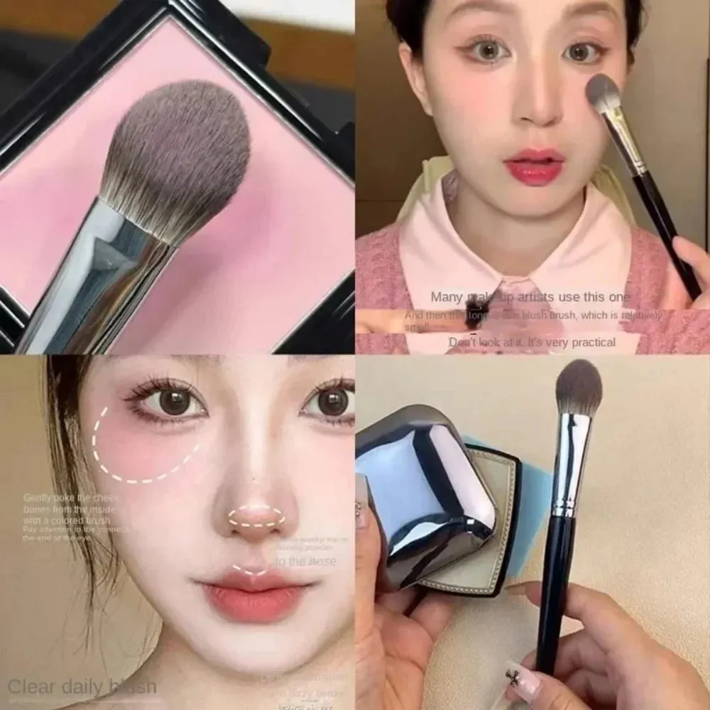 1/2 pçs mini pêssego coração blush escova pequena plana precisa rosto escova multi uso para pó creme líquido blush beleza maquiagem presente