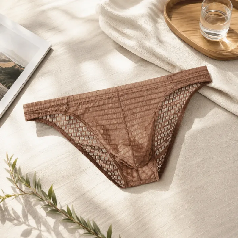 Breathable Low Waist Men's Briefs Transparent Ultra-thin Ice Silk Underwear Lingerie Mesh Panties Male Comfort Fit