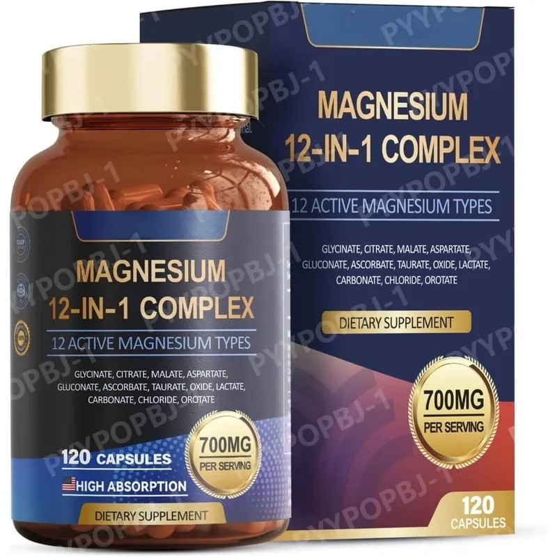 700mg Complexo de Magnésio Suplemento de Magnésio 12 em 1 com Glicinato Citrato Malato Óxido Taurato Aspartato Orotato Magnésio
