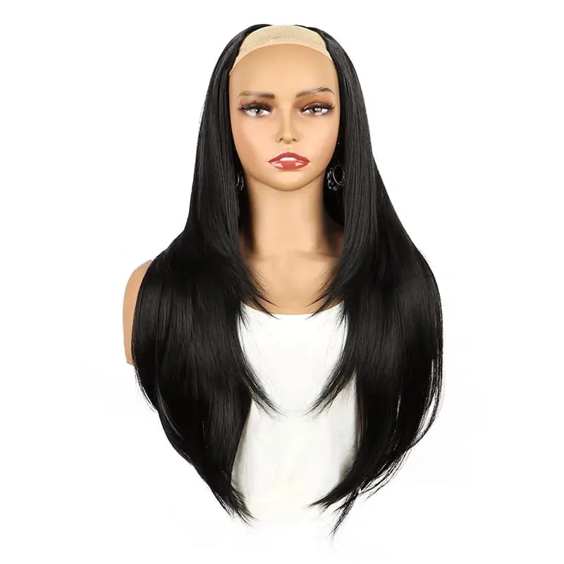 22 Polegada sintético longo micro encaracolado em camadas extensão do cabelo remendo natural olhando invisível peruca de uma peça para mulher — image 8