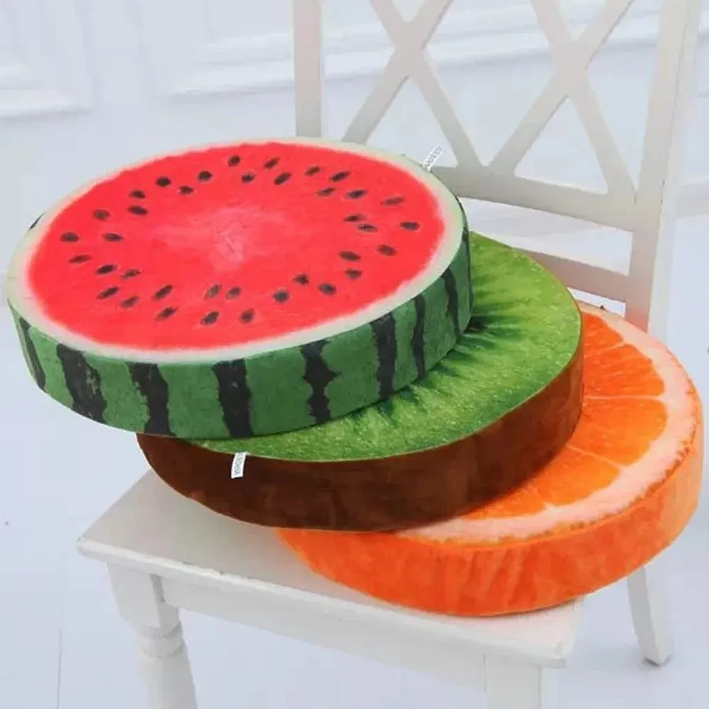 Bonito redondo frutas travesseiro simulação tecido de pelúcia almofada do assento frutas fatia impressão recheado interior travesseiro sofá decoração